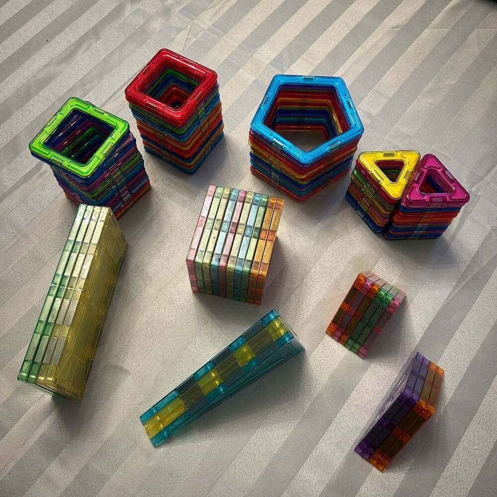 Large Magnetic Tiles Building Set – Mixed Shapes,  about 100 Pieces